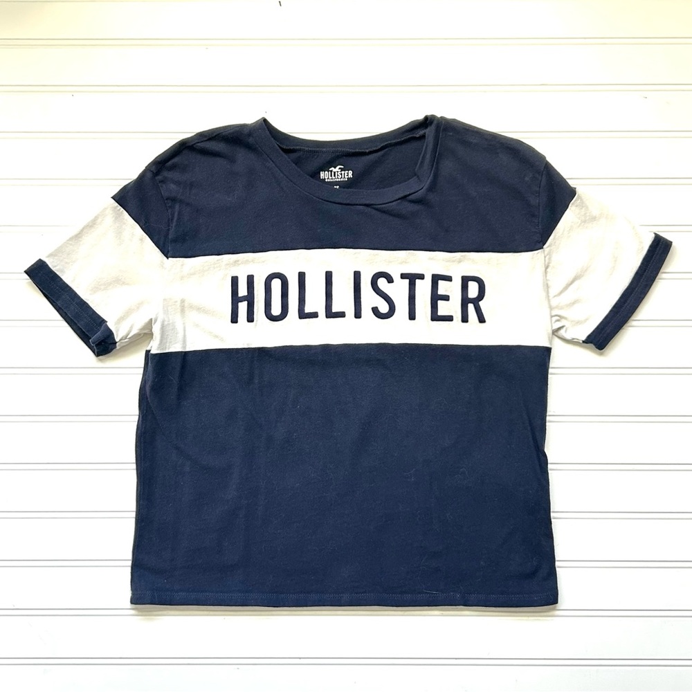 Hollister Navy Logo Crop T shirt Short Sleeve
